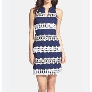 Lilly Pulitzer Augusta Sheath Dress Size 2 Navy Anchor Jacquard Boatwheel Lace